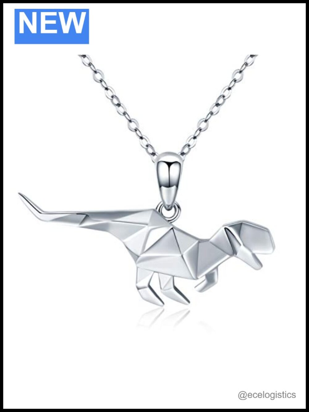 925 Sterling Silver Dinosaur Origami Pendant Necklace Cute T-Rex Animal Jewelry